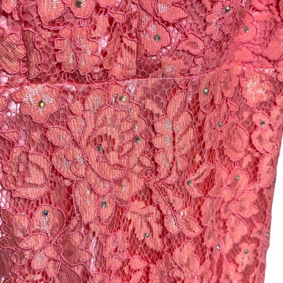 Cindy USA Lace Mermaid Formal Gown Pink Rhinestone XS - Picture 3 of 4